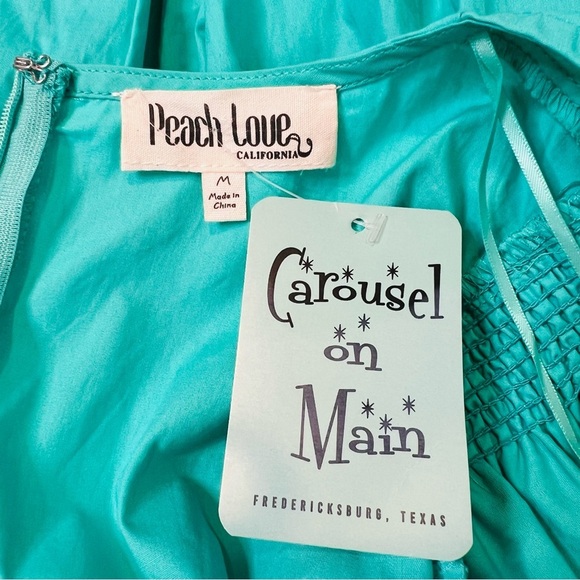 NWT! Peach Love SEQUINS MARTINI PATCH TURQUOISE COTTON MINI DRESS. Size Medium. - Picture 11 of 16